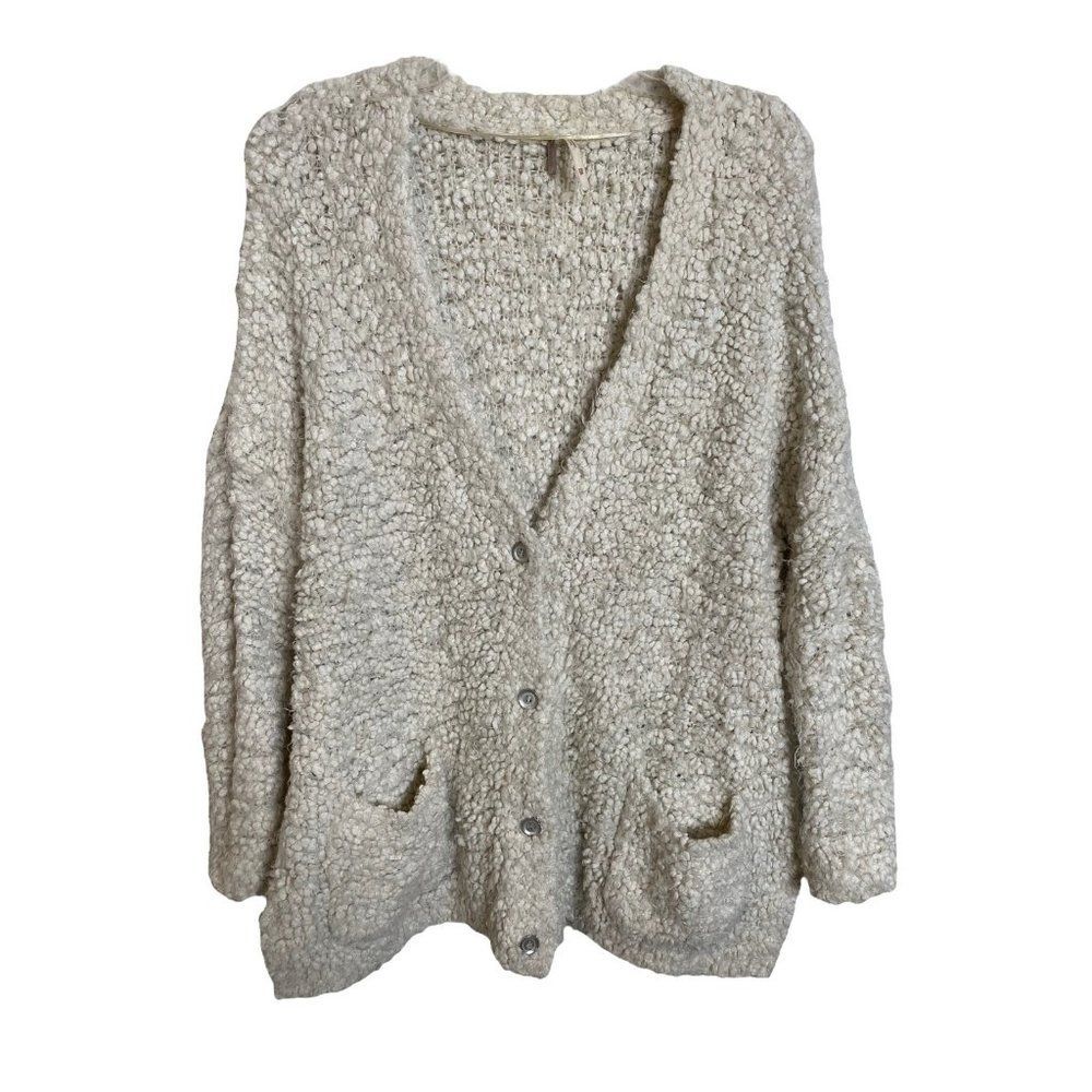 Free People teddy knit cream cardigan sweater oversize XS